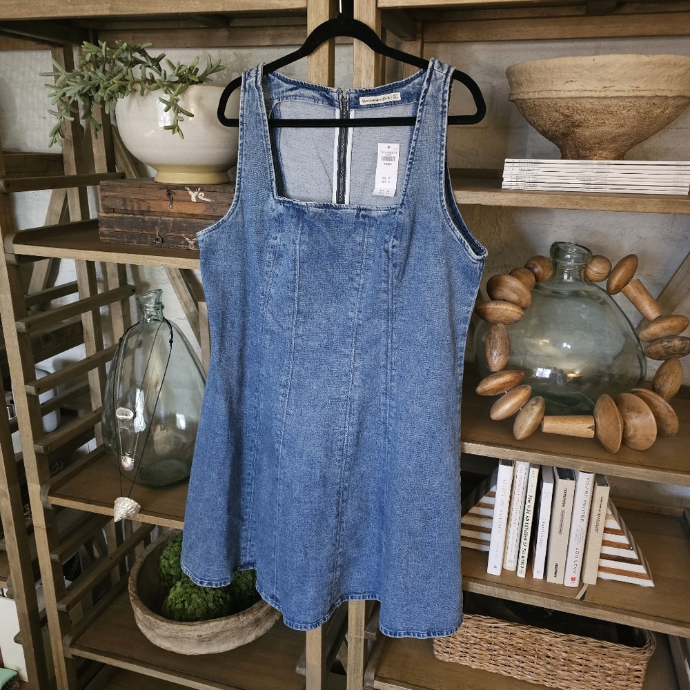Abercrombie & Fitch Mila Squareneck Denim Mini Dress NWT - Picture 2 of 11